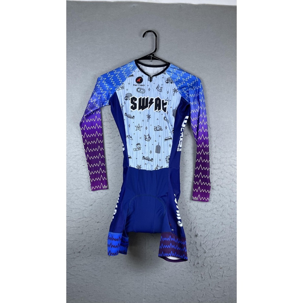 Pactimo‎ Cycling Skinsuit Womens Small Blue SWAT Graphic Long Sleeve One Piece